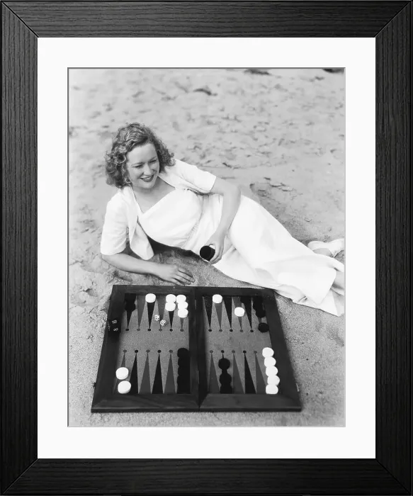 Framed Print : Miriam Hopkins Plays Backgammon on Beach Framed Print : Miriam Hopkins Plays Backgammon on Beach