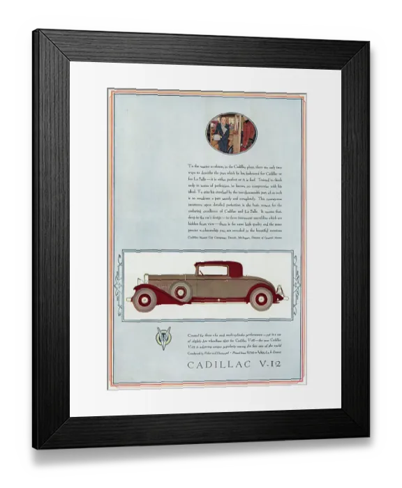 Framed Print : Advertisement for Cadillac V-12 Framed Print : Advertisement for Cadillac V-12