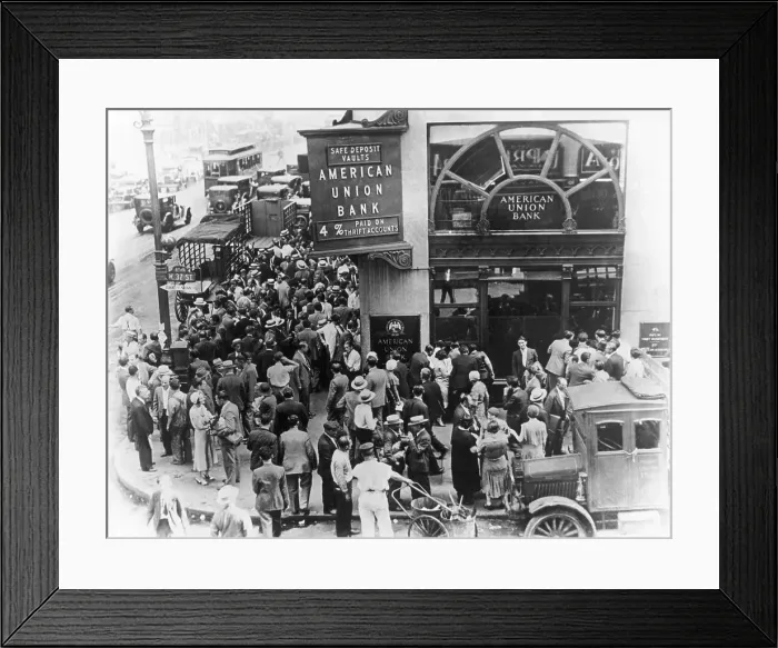 Framed Print : Depositors Congregate Outside Closed Bank Framed Print : Depositors Congregate Outside Closed Bank