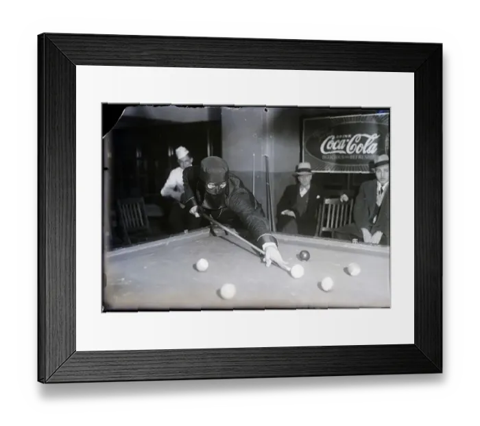 Framed Print : Masked Man Taking A Pool Shot Framed Print : Masked Man Taking A Pool Shot