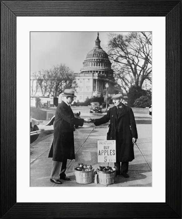 Framed Print : Congressman Fred Hartley Buying Apple from Unemployed Man Framed Print : Congressman Fred Hartley Buying Apple from Unemployed Man