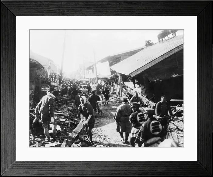 Framed Print : Workers, Police Work On Ruined Buildings Framed Print : Workers, Police Work On Ruined Buildings