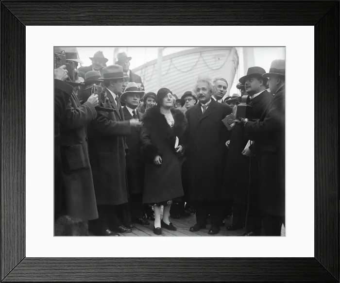 Framed Print : Albert and Elsa Einstein Greeted by Reporters Framed Print : Albert and Elsa Einstein Greeted by Reporters