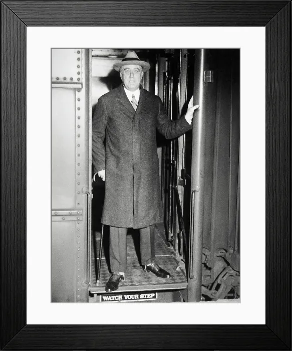 Framed Print : President Roosevelt with Cane in Train Doorway Framed Print : President Roosevelt with Cane in Train Doorway