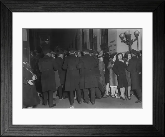Framed Print : New York City Police with Large Crowd at Bank