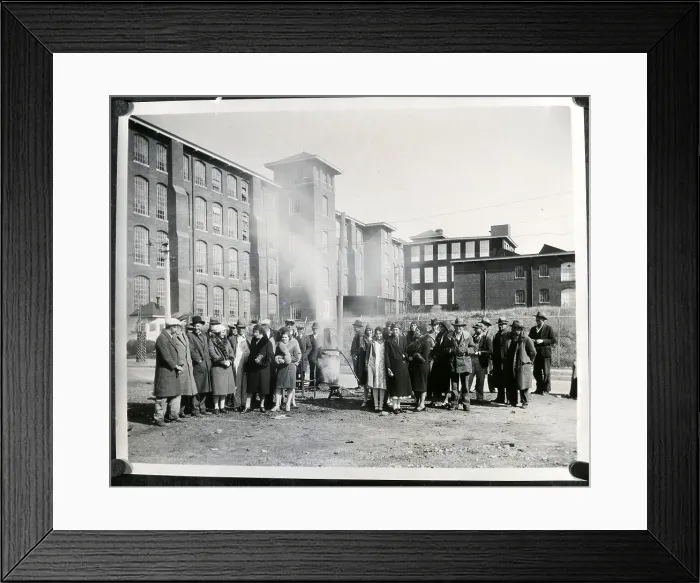 Framed Print : Strikers Outside Mill with Stove Framed Print : Strikers Outside Mill with Stove