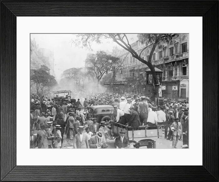 Framed Print : Crowds in Street Watch Burning Building