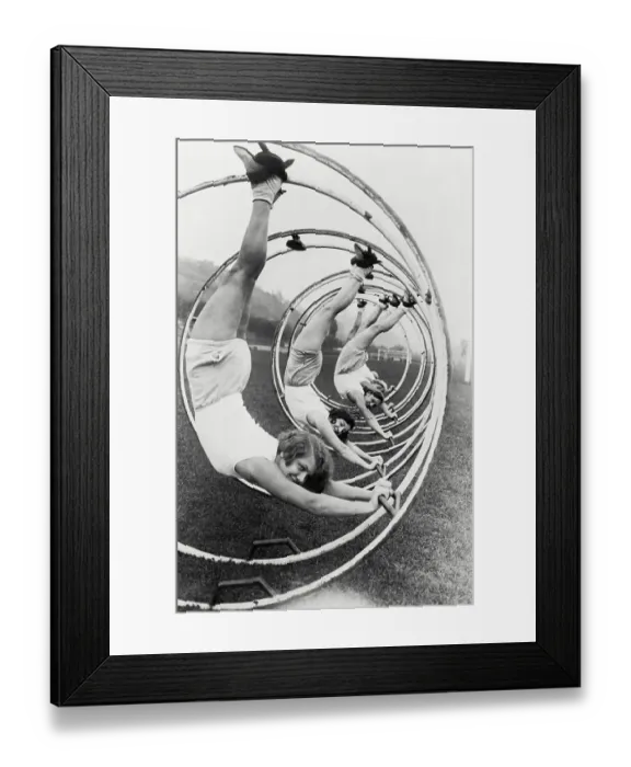 Framed Print : Women Preparing for Race in Hoopla Wheels, Berlin Framed Print : Women Preparing for Race in Hoopla Wheels, Berlin