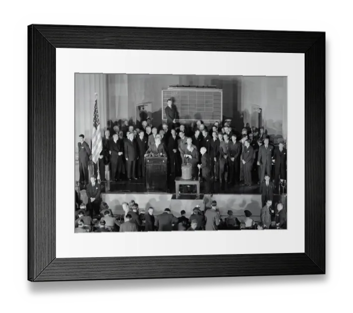 Framed Print : Henry Morgenthau at Podium During Fish Bowl Drawing Framed Print : Henry Morgenthau at Podium During Fish Bowl Drawing