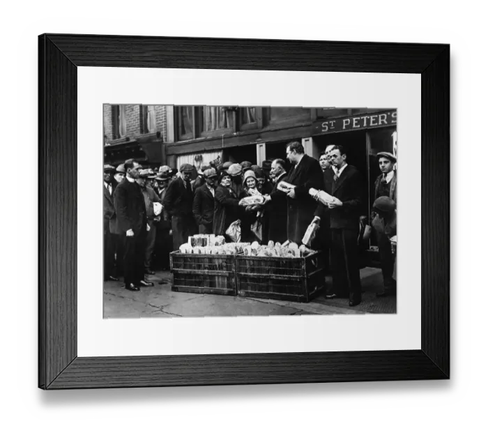 Framed Print : Men Distributing Bread and Coffee to the Needy Framed Print : Men Distributing Bread and Coffee to the Needy