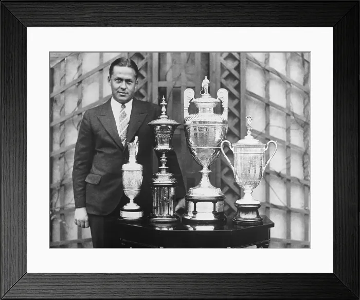 Framed Print : Golfer Bobby Jones with Golf Trophies Framed Print : Golfer Bobby Jones with Golf Trophies