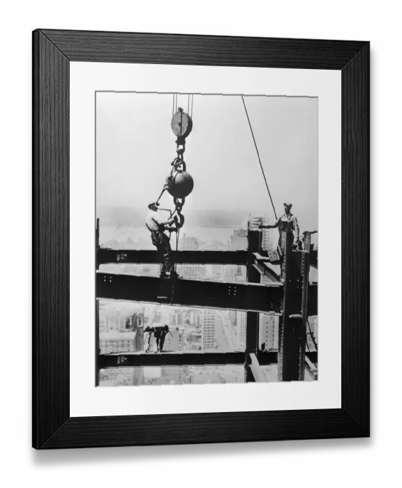 Framed Print : Men on Beams in Air at Construction Site Framed Print : Men on Beams in Air at Construction Site