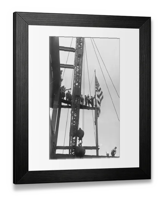 Framed Print : Workmen Raise Flag At The Empire State Framed Print : Workmen Raise Flag At The Empire State