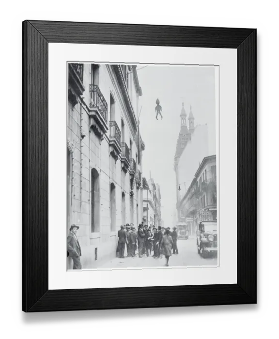 Framed Print : Effigy of Argentine President over Street Pedestrians Framed Print : Effigy of Argentine President over Street Pedestrians