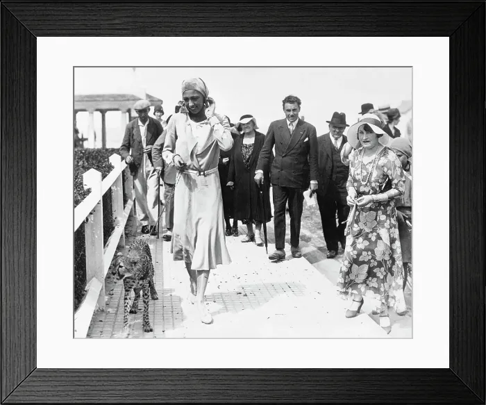 Framed Print : Josephine Baker Walking with Baby Leopard Framed Print : Josephine Baker Walking with Baby Leopard