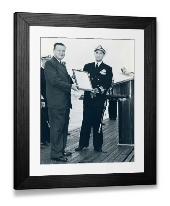 Framed Print : John Jay Wilson Gives Commander Plaque