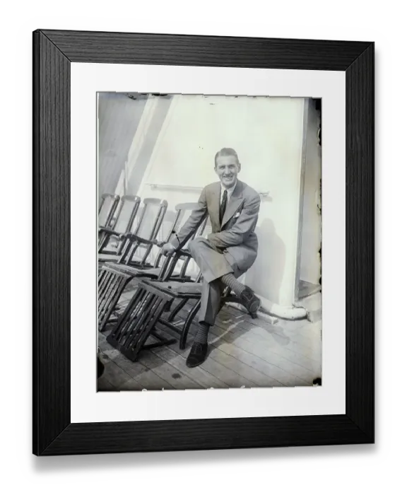Framed Print : Georges Carpentier Seated on Ship Deck Framed Print : Georges Carpentier Seated on Ship Deck