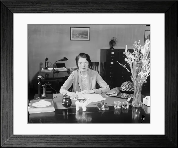 Framed Print : Eleanor Patterson Posing at Her Desk Framed Print : Eleanor Patterson Posing at Her Desk