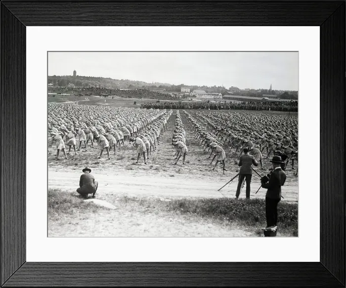 Framed Print : Field Of Women Exercising Outside Framed Print : Field Of Women Exercising Outside