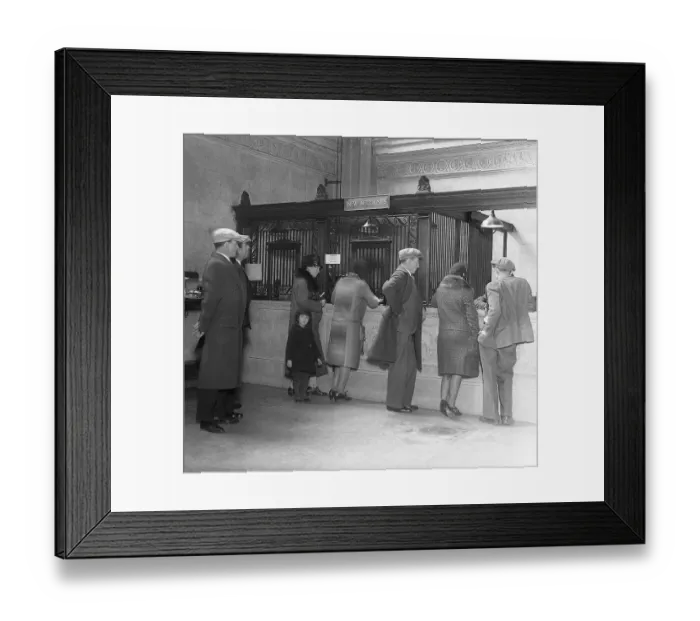 Framed Print : Customers at Bank Teller's Cage Framed Print : Customers at Bank Teller's Cage