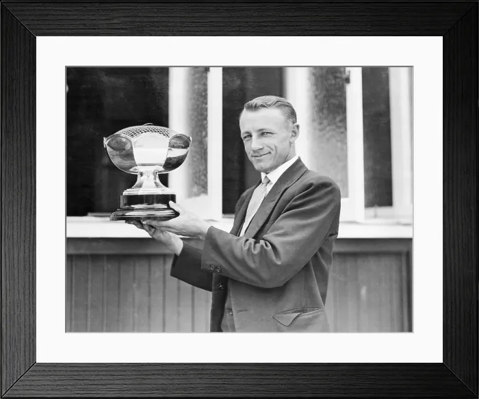 Framed Print : Don Bradman Holding Trophy Framed Print : Don Bradman Holding Trophy