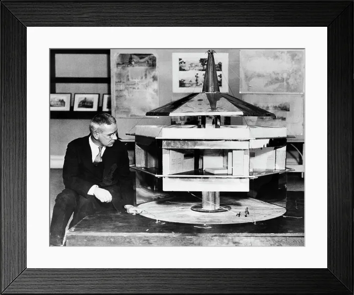 Framed Print : Buckminster Fuller with an Architectural Model