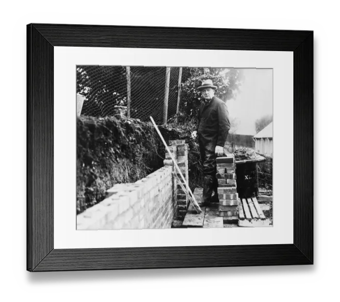 Framed Print : Winston Churchill Using The Trowel Framed Print : Winston Churchill Using The Trowel