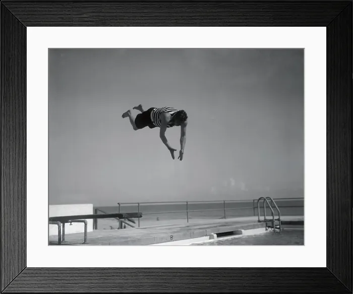 Framed Print : Babe Ruth Diving into Swimming Pool Framed Print : Babe Ruth Diving into Swimming Pool