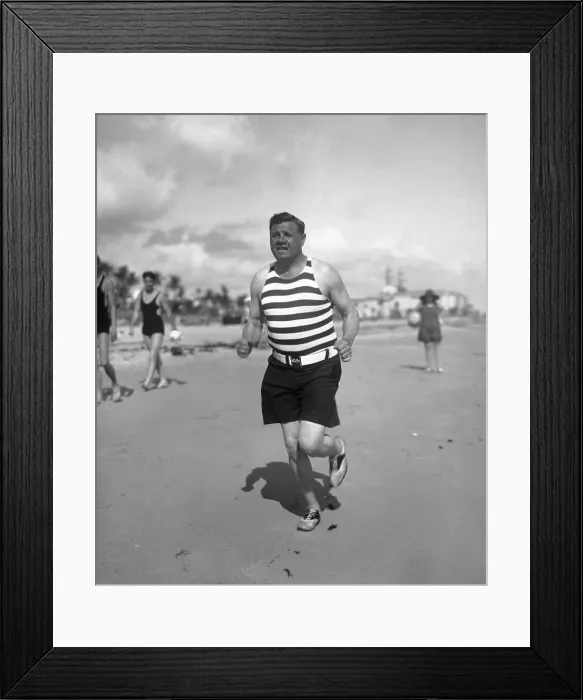 Framed Print : Babe Ruth Jogging on Beach Framed Print : Babe Ruth Jogging on Beach