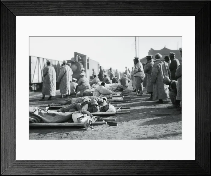 Framed Print : Wounded Soldiers Lying on Stretchers Framed Print : Wounded Soldiers Lying on Stretchers