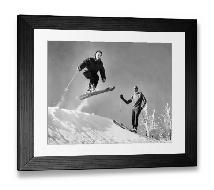 Framed Print : Ski Instructors Practicing Jump Technique Framed Print : Ski Instructors Practicing Jump Technique