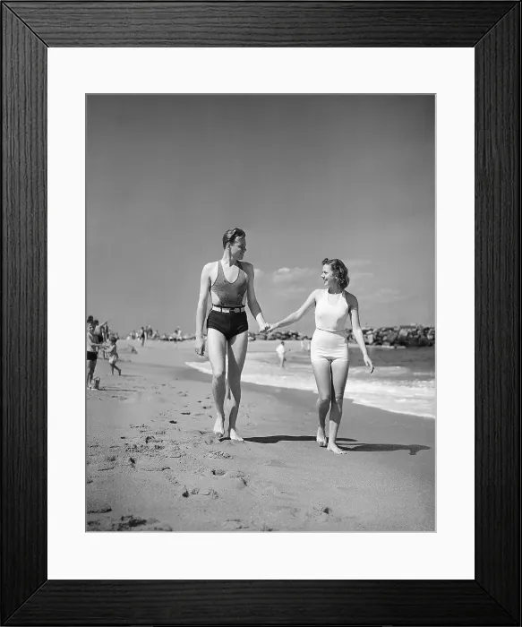 Framed Print : Couple in Bathing Suits at the Beach Framed Print : Couple in Bathing Suits at the Beach