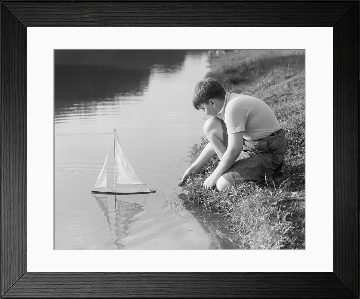 Framed Print : Boy and Toy Boat Framed Print : Boy and Toy Boat