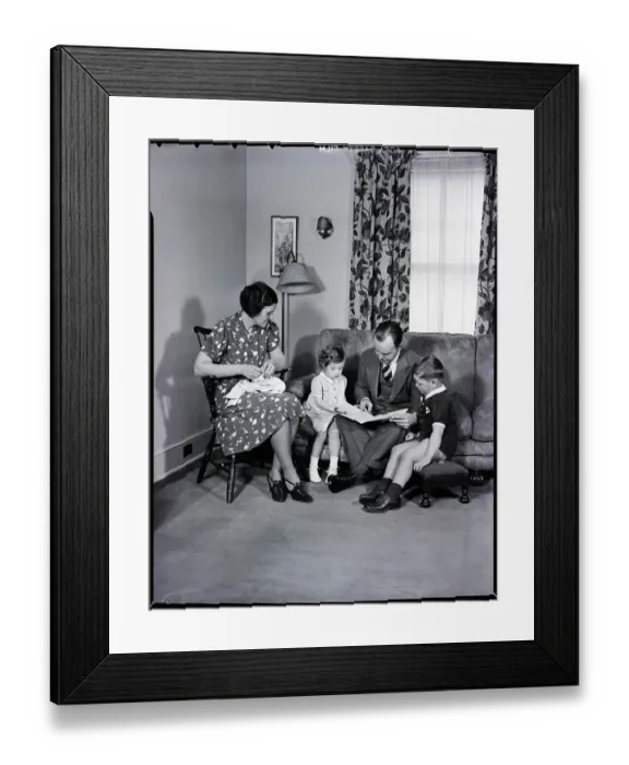 Framed Print : Family in Their Living Room