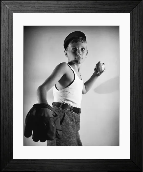 Framed Print : Boy with Baseball and Glove Framed Print : Boy with Baseball and Glove
