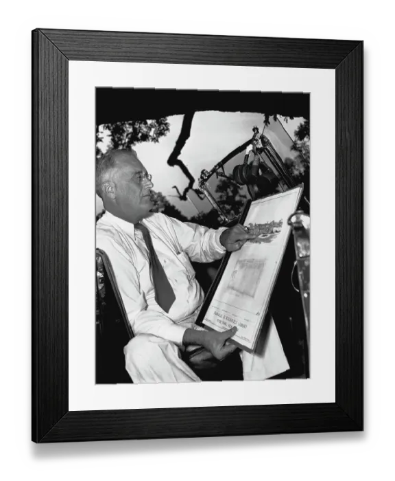 Framed Print : Franklin Delano Roosevelt Holds Library Plans Framed Print : Franklin Delano Roosevelt Holds Library Plans
