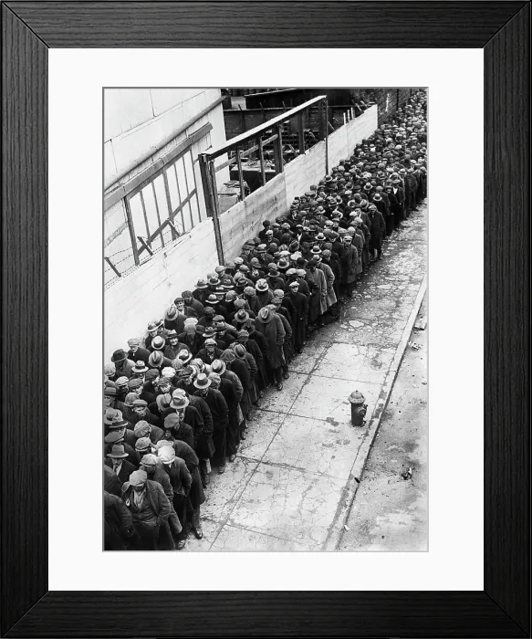 Framed Print : Depression Homeless Stand in Line Framed Print : Depression Homeless Stand in Line