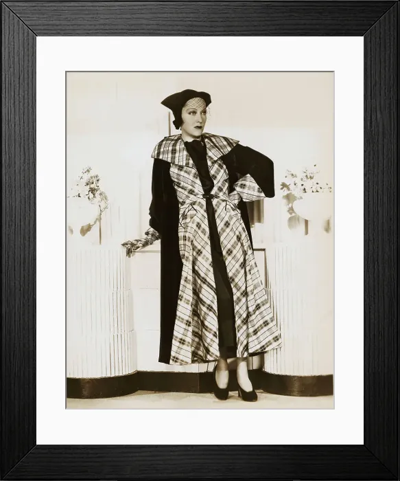 Framed Print : Actress Gloria Swanson Posing in Plaid Dress Coat Framed Print : Actress Gloria Swanson Posing in Plaid Dress Coat