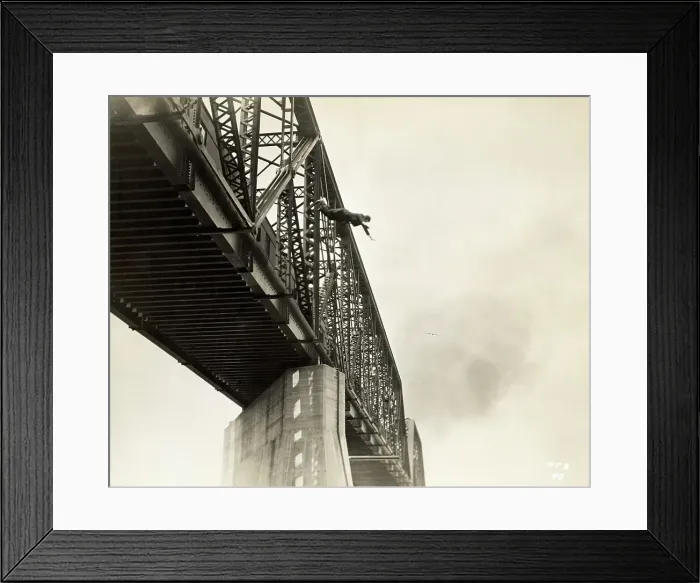 Framed Print : Actor in a Suicide Jump from Bridge Structure Framed Print : Actor in a Suicide Jump from Bridge Structure