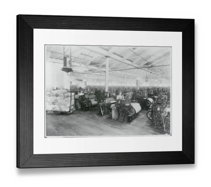 Framed Print : Factory Workers on Cotton Manufacturing Machines Framed Print : Factory Workers on Cotton Manufacturing Machines
