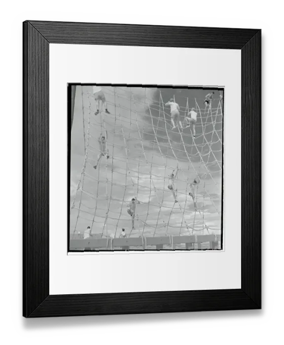 Framed Print : Navy Men Climbing Large Rope Obstacle Framed Print : Navy Men Climbing Large Rope Obstacle