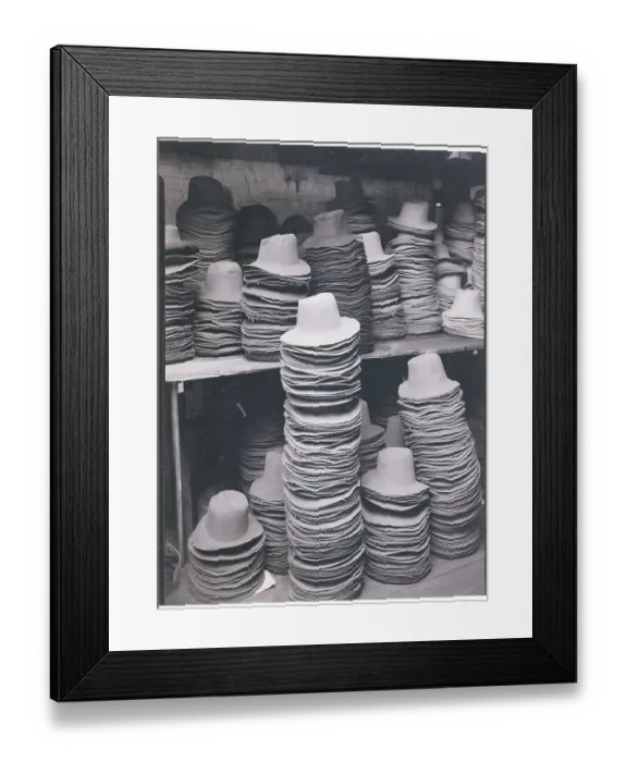 Framed Print : Stacks of Unblocked Hats Framed Print : Stacks of Unblocked Hats