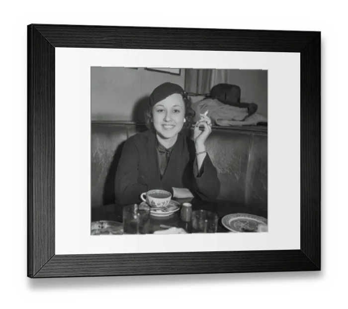 Framed Print : Actress Margaret Lindsay Having Cigarette at Brown Derby Cafe Framed Print : Actress Margaret Lindsay Having Cigarette at Brown Derby Cafe