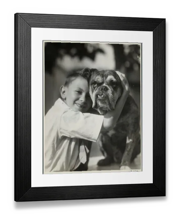 Framed Print : Boy Posing with His Dog Framed Print : Boy Posing with His Dog