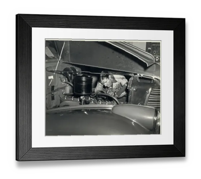 Framed Print : Mechanic Under Hood of 1938 Oldsmobile Framed Print : Mechanic Under Hood of 1938 Oldsmobile