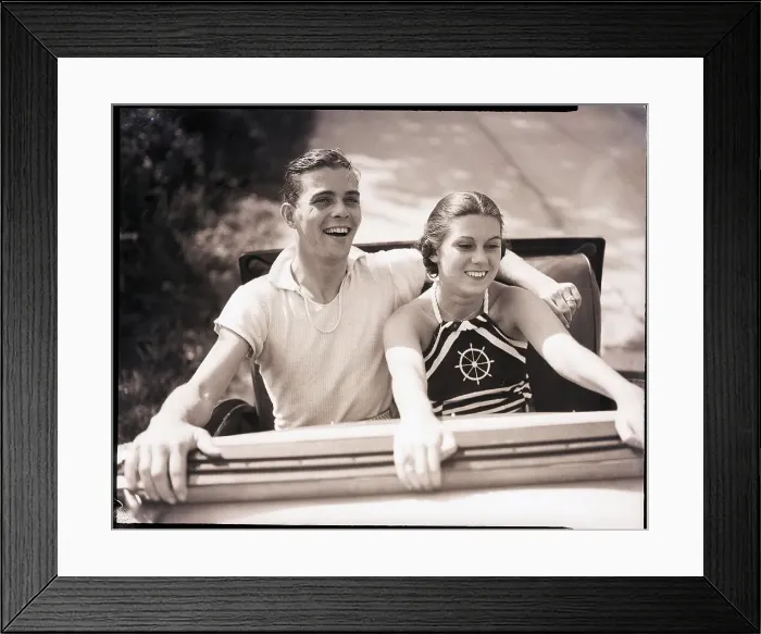 Framed Print : Couple in Auto Rumble Seat Framed Print : Couple in Auto Rumble Seat