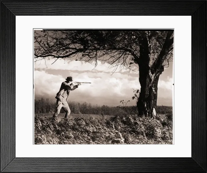 Framed Print : Man Aiming Rifle at Tree Framed Print : Man Aiming Rifle at Tree