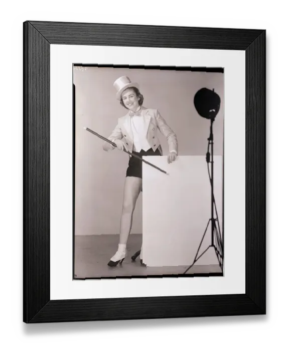 Framed Print : Woman Pointing to Blank Poster Framed Print : Woman Pointing to Blank Poster