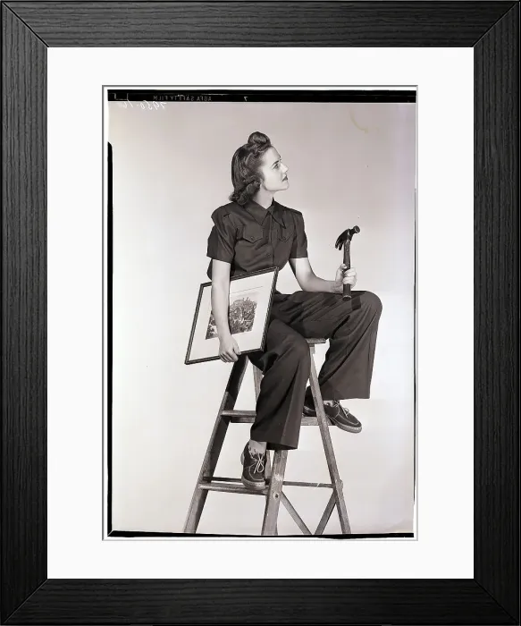 Framed Print : Woman Seated on a Ladder