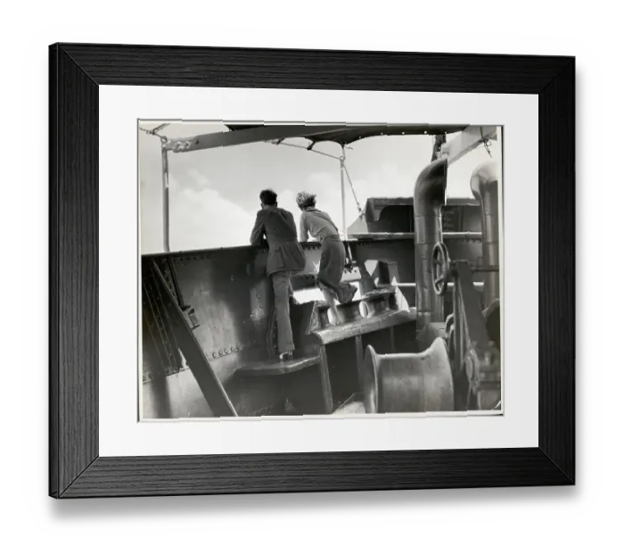 Framed Print : Young Couple on Steamer Ship Looking Off Framed Print : Young Couple on Steamer Ship Looking Off